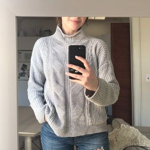 Grey Cable Knit Chenille Sweater